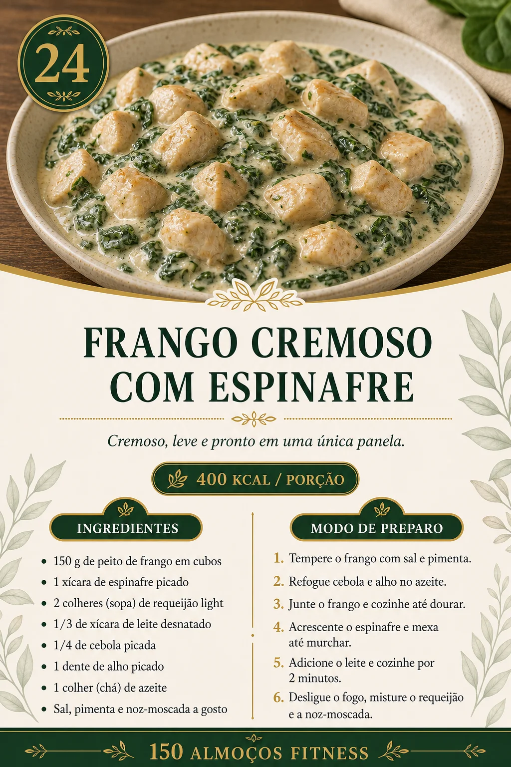 Receita 24: Frango Cremoso com Espinafre