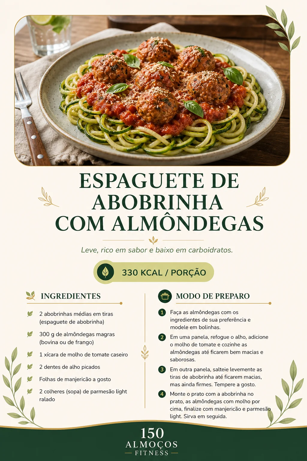Receita: Espaguete de Abobrinha com Almôndegas